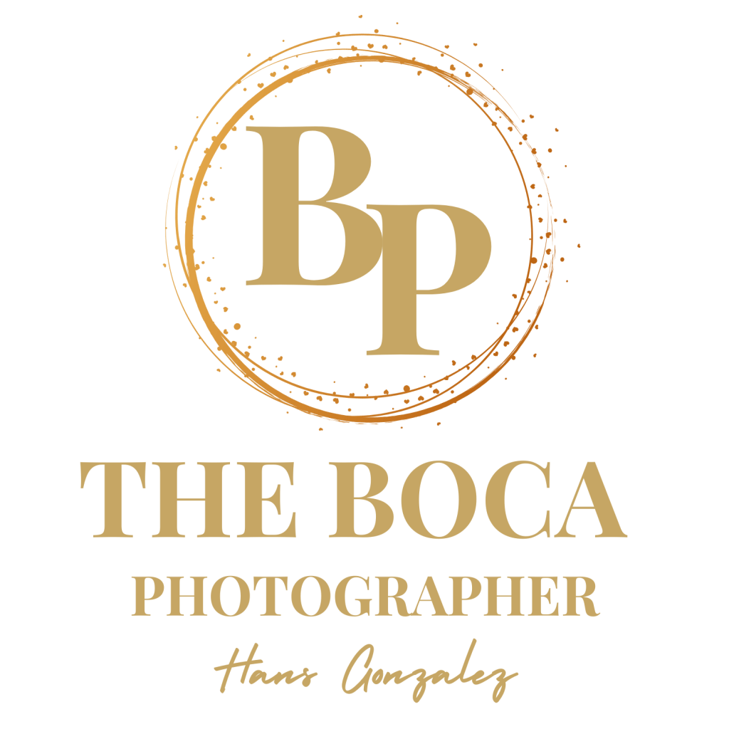 Gold logo for The Boca Photographer by Hans Gonzalez, luxury wedding and event photographer in South Florida and New York